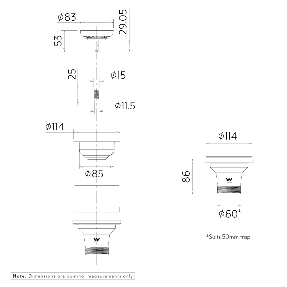 Sink Basket Waste Stainless Steel ABI Bathrooms & Interiors