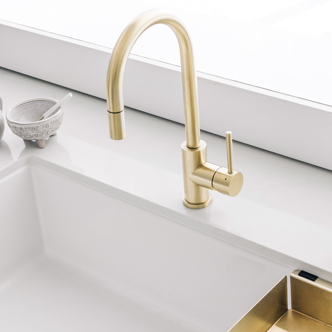 Brushed Brass Pull Out Kitchen Mixer (2021) ABI 25 Year Warranty