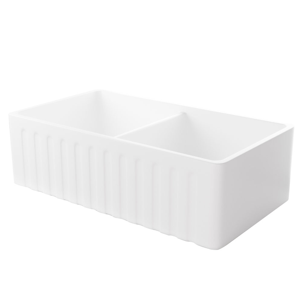 Henley Double Fluted Farmhouse Sink White ABI Bathrooms & Interiors