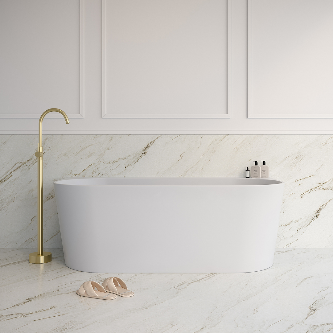 Azul Acrylic BacktoWall Freestanding Bath Matte White 1650mm ABI