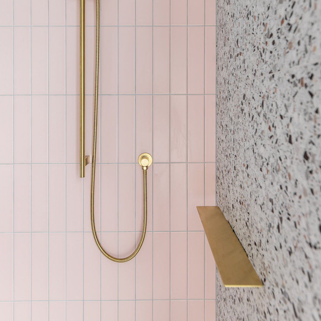 Vaada Extended Shower Shelf 440mm - Brushed Brass | ABI Interiors